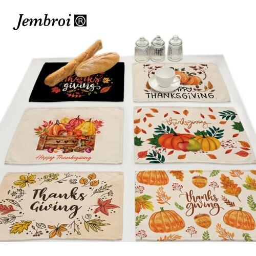 Halloween Pumpkin Thanksgiving Day Coaster Print Faux Linen Placemats Dining Table Decor Home Decoration Accessories for Kitchen