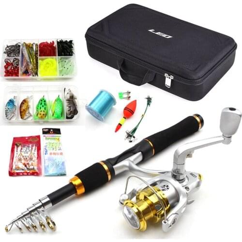 1.65M carbon Telescopic Fishing Rod and 9BB Reels Spinning Casting Rod a lot of Hook Lures Hard Fishing Bag Fishing Tackle Set