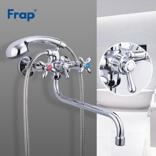 FRAP Shower Faucets classic shower bath faucet long nose bathtub mixer hot and cold water mixer dual handle control torneira