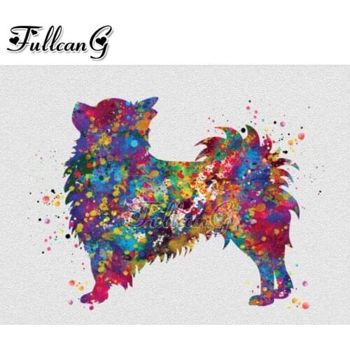 FULLCANG mosaic full square/round drill diamond painting watercolor chihuahua diy 5d diamond embroidery sale animals dog FC1039