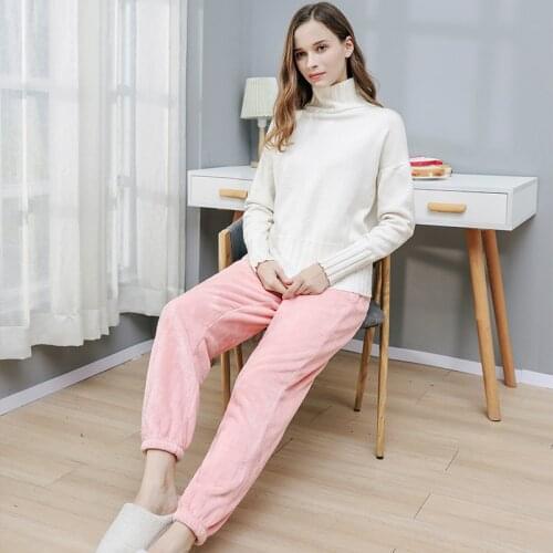 Autumn Winter New Flannel Women And Men Home Clothes Trousers Thick Warm Solid Loose Sleepwear Pant Lovers Daily Casual Bottoms