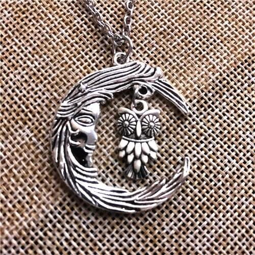 Gothic Crescent Moon Necklace Wizard Magic Pagan owl Pendants Antique Silver Color Chain Choker Necklace Fashion Jewelry
