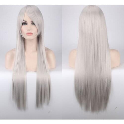 Cheap 80cm long Women silver grey white straight wig for Adult Orange Heat Resistant Synthetic Hair Wigs Halloween Anime Wigs