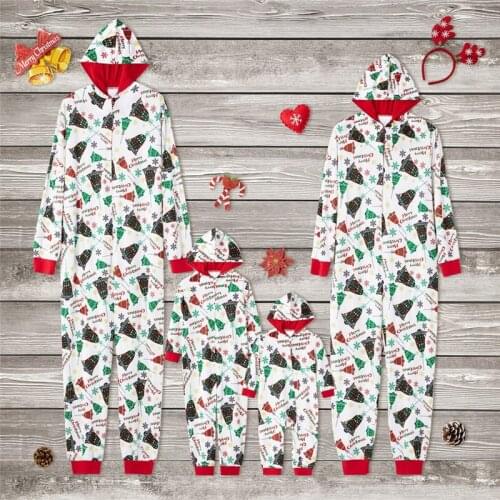 Family Christmas Pajamas Set Xmas Pjs Matching Pyjamas Adult Kids Cartoon Printed Xmas Sleepwear Warm One Piece Family Jumpsuit