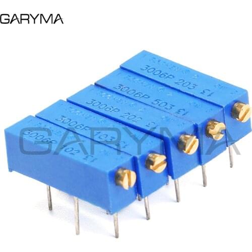 10pcs 3006P Precision Multi-turn Adjustable Potentiometer 1K 2K 5K 10K 20K 50K 100K 200K 500K 100R 200R 500R 100 200 500 ohm