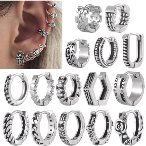 2pcs Stainless Steel Punk Hoop Earrings Simple Round Circle Ear Tragus Cartilage Lobe Piercing Rock Roll Hip Hop Fashion Jewelry