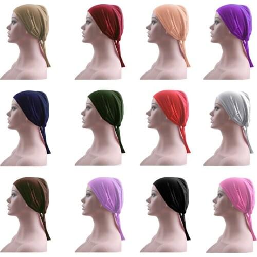 Under Scarf Muslim Women Turban Bone Bonnet Hijab Inner Cap Islamic Hair Loss Cover Headscarf Solid Head Wrap Underscarf