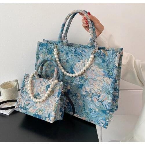 Oil Painting Pattern Brand Crossbody Shoulder Bag for Women Pu Leather Handbags and Purses Lady Small Design Beading Totes