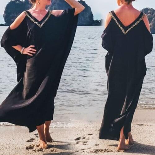 Loose Oversized Black Kaftan Tunic Beach Cover Up Saida De Praia Swimsuit Women Bikini Cover Up Pareo Sarong Beachwear Robe