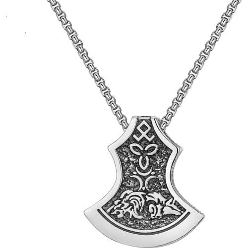 Stainless Steel Punk Rock Vintage Viking Rune Axe Pendant Necklace Jewelry Gift For Him with Chain