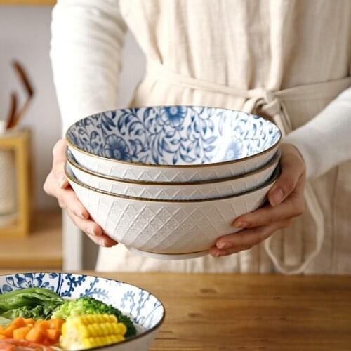 LingAo Japanese ceramic tableware personality good-looking web celebrity 8-inch large noodle bowl soup bowl creative noodle bowl