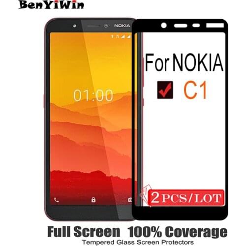 2PCS Original Full Cover Screen Protector Tempered Glass For Nokia C1 9H On Scratch Proof Protective Case Film For NokiaC1 Glass