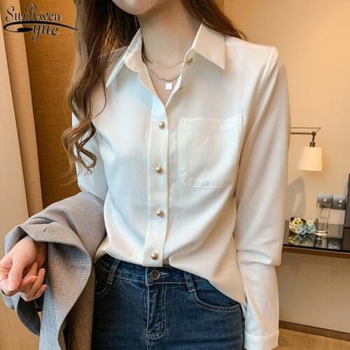 2021 Office Lady New Long Sleeve White Chiffon Blouses Women Solid Button Clothing Cardigan Women Shirts Blusas Mujer 10694