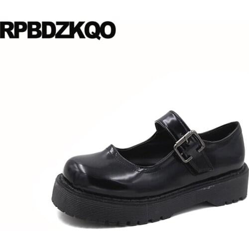 Round toe elevator japanese school china black creepers platform shoes 5 mary jane muffin thick sole patent leather ladies women