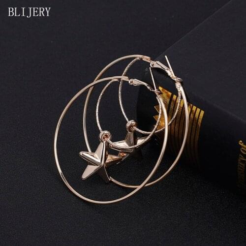 BLIJERY Fashion Punk Big Hoop Earrings for Women Star Pendant Double Circles Earring Female Statement Jewelry Boucles d'oreilles