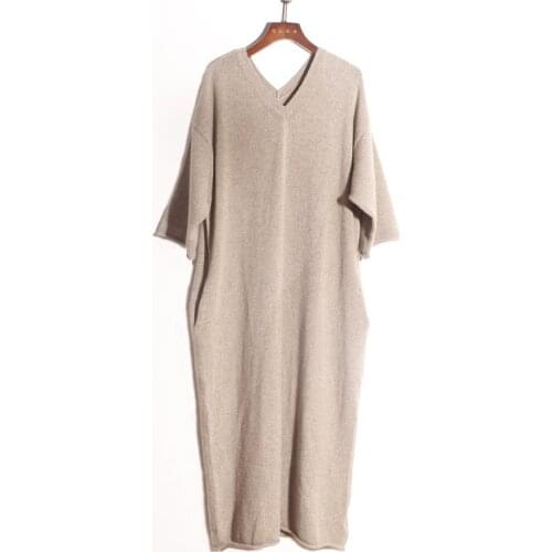 Thick 100% cashmere sweater Women new V-neck loose pullover sweater Skirt Lady Long Soft Warm Fashion pure cashmere dress