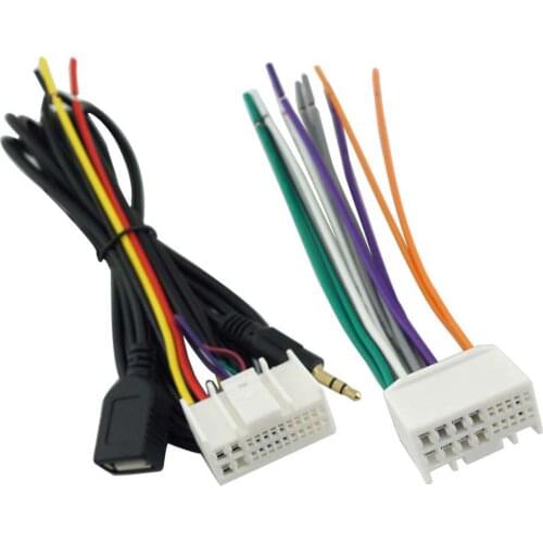 Car Audio Wiring Harness CD Cable Harness Plug With USB AUX Line For KIA K2K5 Sportage Receiver Replacement Wire Harness Cable