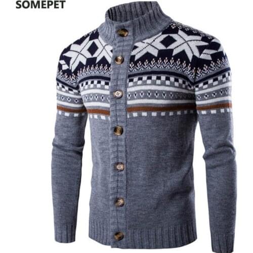 Winter Vintage Men Sweater Cardigan Knitted Warm Long Sleeve Printed Button Sweaters Christmas Men Pullovers 2020 Streetwear