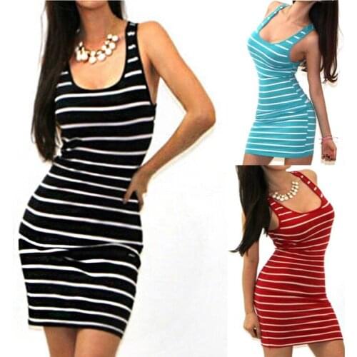 1pcs/lot european style woman casual sleeveless summer Casual Women Striped Bodycon Dress Sexy Slim stripe dress(good)