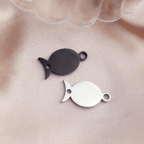 10pcs/Lot Stainless Steel Mirror Polish Fish Charms Connectors Two Holes For DIY Jewelry Making Necklace Accessories 9*17mm