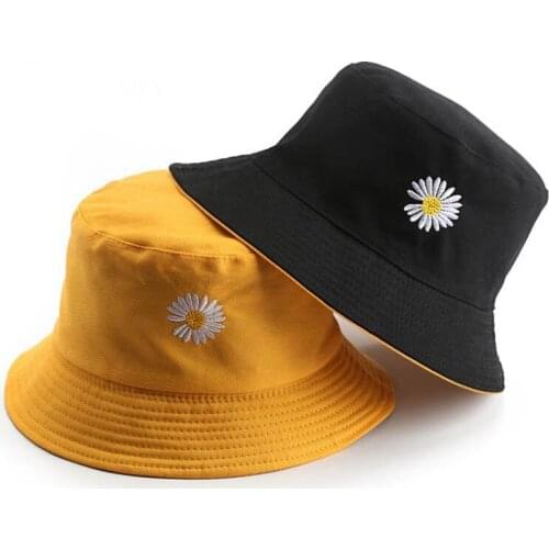 2020 Men Women 56-58cm Bucket Fishing Hats Sunscreen Sun Cap Little Daisies Double-sided Wear Lady Fisherman Hat