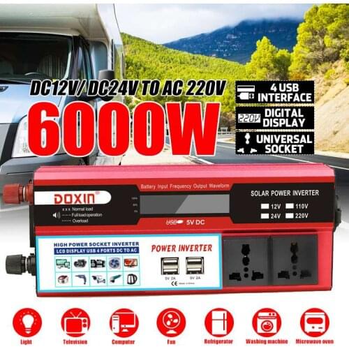 6000W Peak Solar Power Inverter 12V/24V 220V/110V USB LED Modified Sine Wave Voltage Transformer Car Adapter Charge Converter