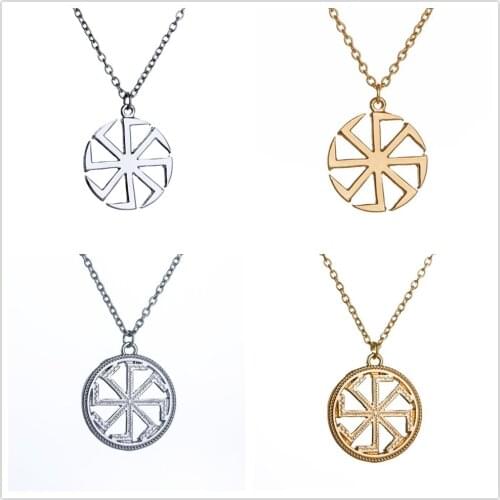 Antiquing Slavic Kolovrat Amulet Pagan Choker Sun Talisman Metal chain Religious Pendants Necklace For Woman Man Girl Birthday G