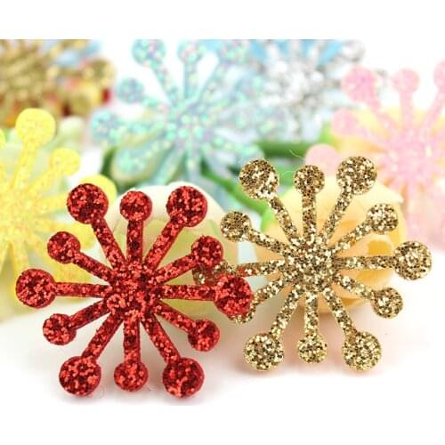 48Pcs 3.5cm Shiny Snowflake Flowers Appliques For Handmade Headwear Hairpin Ornaments Crafts Glitters Decor Accessories