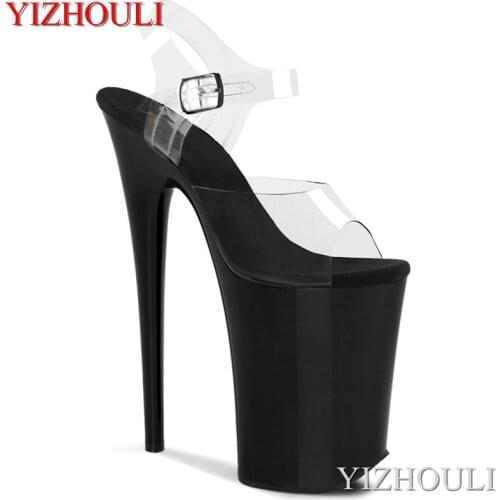 23 cm high sexy stiletto sandals, transparent upper, 9 inch super heels, summer dancing shoes