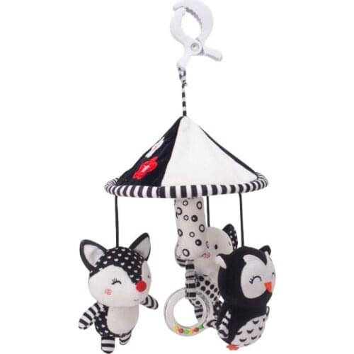 Baby Stroller Rattle Toy Hand Bell Infant Sensory Toy Pushchair Hanging Pendant Plush Cartoon Animal Doll