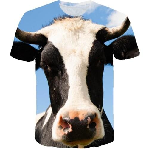 3D Printed T-Shirts Kids 2021 Summer Fashion New Short Sleeve O-Neck Animal Cows Cute Pattern Pullover Tops Childrens T-Shirts