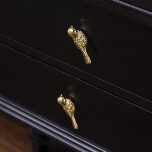 Golden Feather Little Bird Shaped Cabinet Door Knobs Retro Solid Brass Handle Dresser Pulls Handmade Furniture Handles