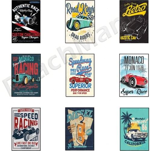 Retro style racing classic car at Monaco Grand Prix Hot Rod Man Cave racing poster exquisite printing gift decoration