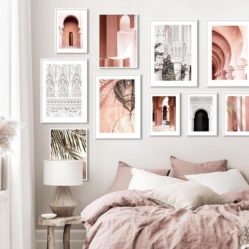 Canvas Painting Morocco Islamic Allah Mosque Old Gate Architecture Detail Poster Wall Art Print Picture Home Decor Porch Bedroom