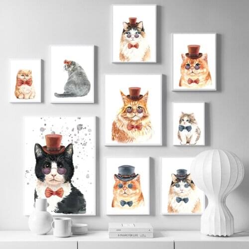 Cute Cats Wall Art Picture Scandinavian Animal Canvas Poster Nursery Print Minimalist Painting Nordic Style Kids Baby Room Decor