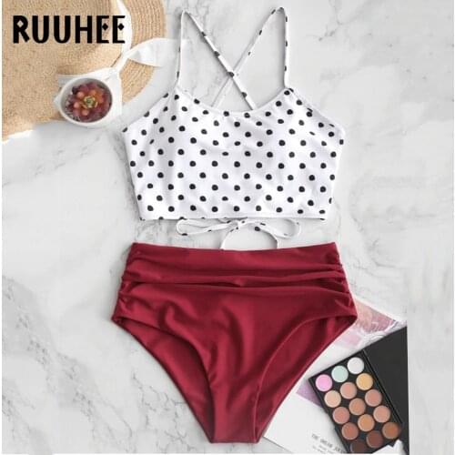 RUUHEE High Waist Swimsuit Women Padded Push Up Beachwear Flower Print Swimwear Solid Beachwear Bathing Suit Sexy Bikini Female