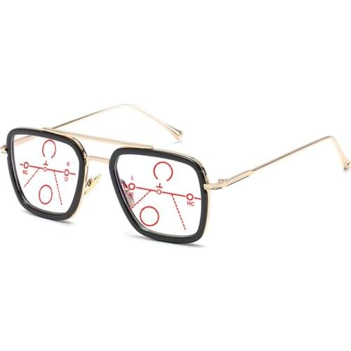 Alloy Double Bridge Rectangle Men Progressive Multifocal Reading Glasses +0.75 +1 +1.25 +1.5 +1.75 +2 +2.25 +2.5 +2.75 To +4