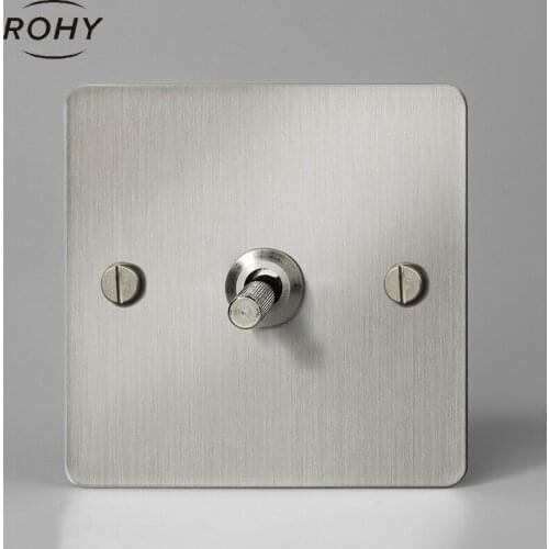 Wall switch,Vintage metal toggle knob 220V 1/2/3/4Gang.2Way 10A switch for living room stainless steel panel sliver