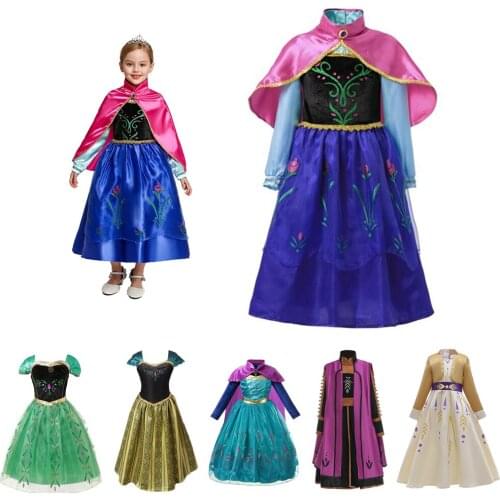 Girls Clothes Anna Dress Cosplay Clothing Kids Halloween Party Fancy Dress Outfit for Baby Girl