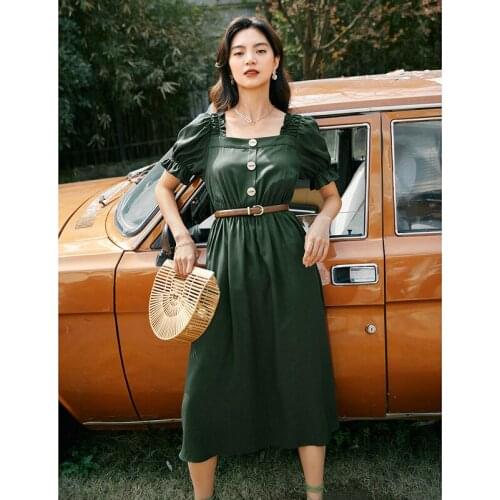 Summer Dress Female Solid Casual Womens Dresses Button Sashes Long Dresses For Women Summer Vintage Dresses Summer 2021 Ladies