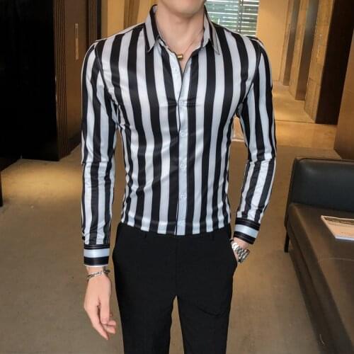 British Style Striped Shirts Mens Long Sleeve Business Formal Dress Shirt Casual Slim Fit Shirt Streetwear Social Party Clothing
