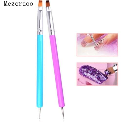 2Pcs Nail Art Pen Dual Heads 2-Ways Dotting Pen Polish Brush Drill Point Painting Drawing Wood Handle Pen Manicure DIY Tools