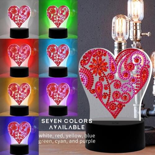 Heart Shape Diamond Painting 5D Diamond Mosaic Embroidery Lamp Light 7 Colors Available Home Desk Night Decor Birthday Gift