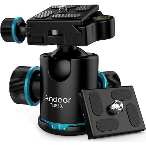 Andoer TB81X Tripod Ball Head 360 Degree Rotating Ball Head for Tripod Monopod Slider DSLR Camera with 3pcs 1/4" to 3/8" Srew