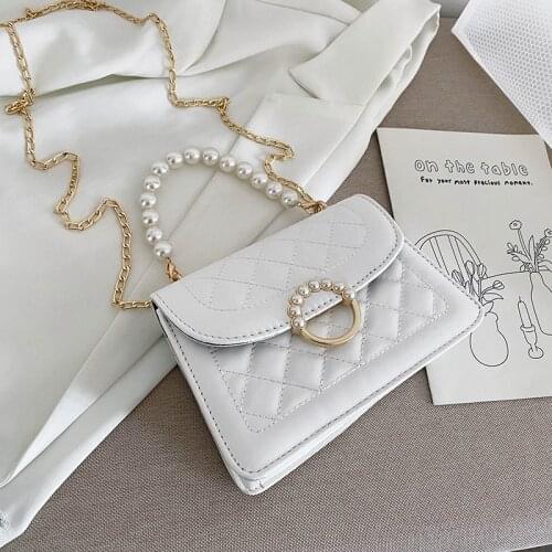 High-quality Pearl Chain Bag 2021 Summer New Fashion Gradient Color Shoulder Small Square Bag Fashionable Purses Bags For Women