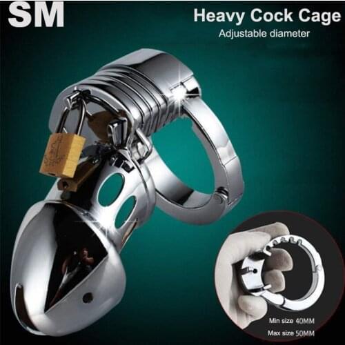 Heavy Cock Cage Adjustable Penis Lock Stainless Steel Male Chasity Restraint Metal Penis Ring Scrotum Bondage Sex Toys for Men