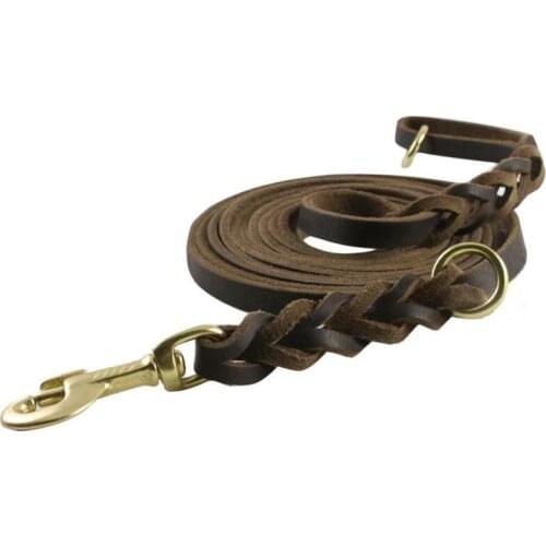 Extra long Size Dog Real Leather Leash Handmade Braided Genuine Leads Pet Training Chain Rope for Pitbull German Shepherd