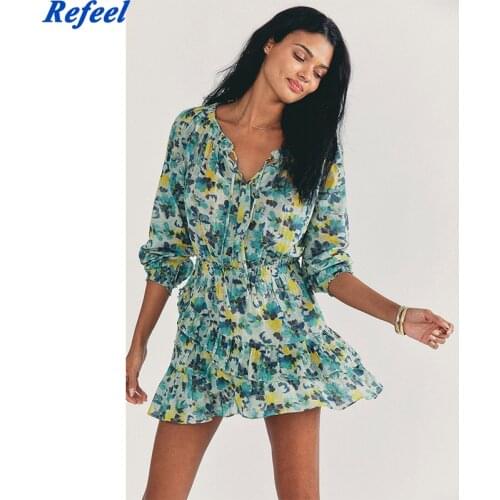 Women Sweet Agaric Lace Floral Print Pleated Slim Dress Prairie Chic Female Puff Sleeve Vestido Ruffles Mini Dress