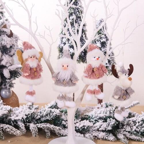 1pc 20*9cm Cartoon Fluffy Santa Snowman Angel Christmas Tree Hanging Doll Toy Hotel Home Decor Xmas Tree Pendants Drop Ornament