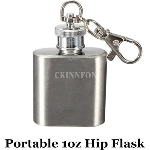 100Pcs/Lot Portable 1oz Mini Stainless Steel Hip Flask Alcohol Flagon With Keychain